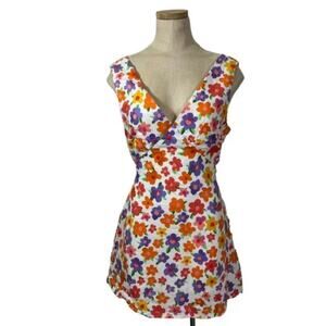 PEPPERMAYO FLORAL MULTICOLOR SLEEVELESS MINI DRESS W WAIST TIE. SZ 2 MSRP $189